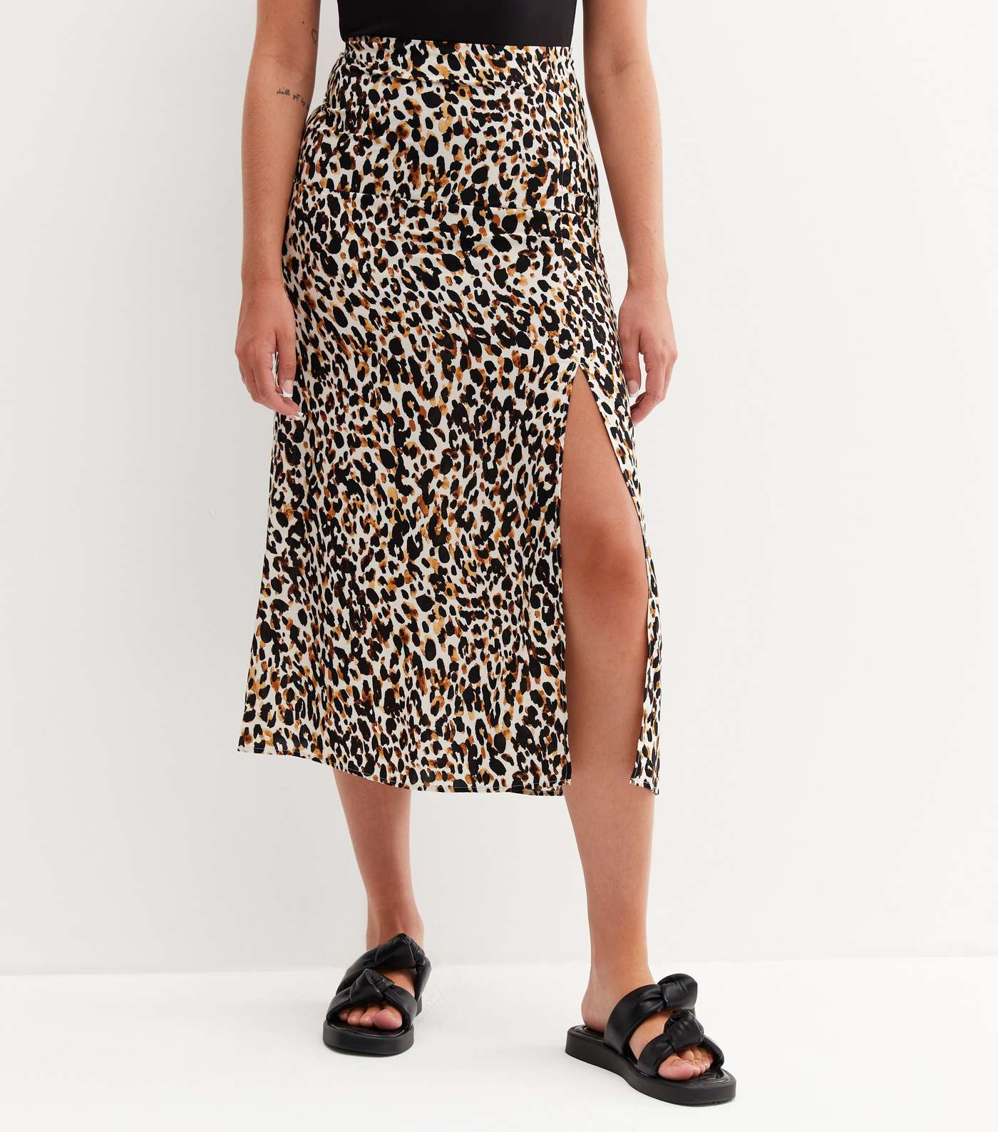 Tall Brown Leopard Print Split Hem Midi Skirt Image 2