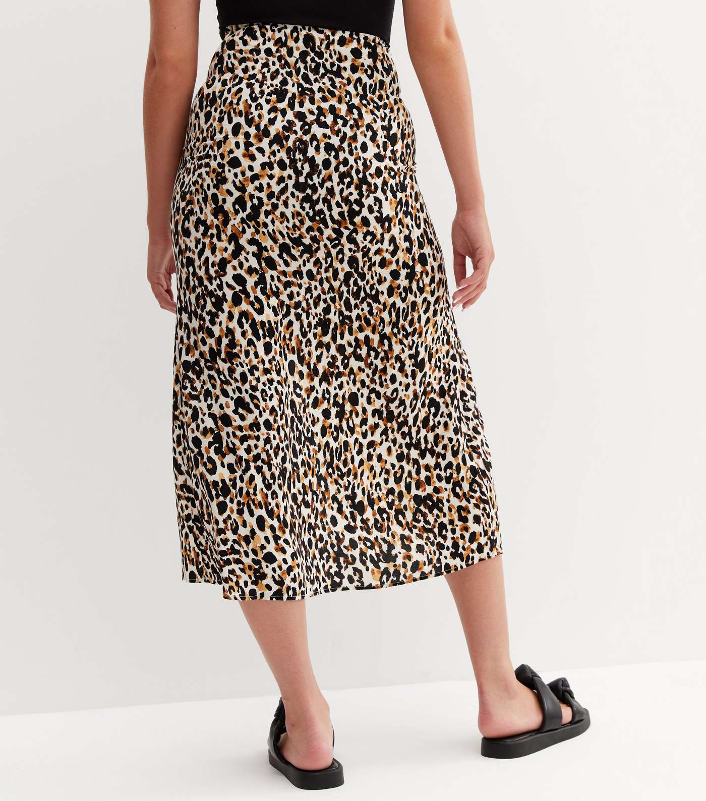 Tall Brown Leopard Print Split Hem Midi Skirt Image 4