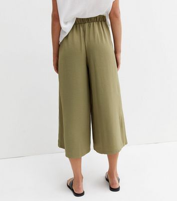 Khaki High Waist Wide Leg Crop Trousers 