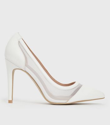 Wide Fit White Mesh Stiletto Heel Court Shoes