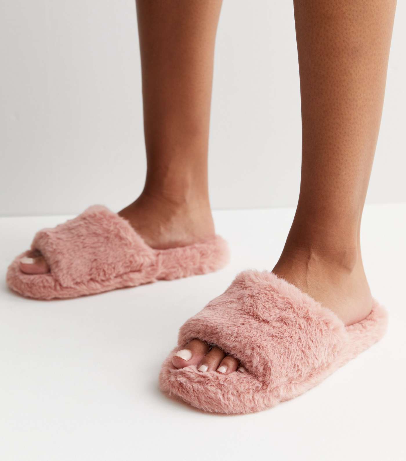 Pink Faux Fur Slider Slippers