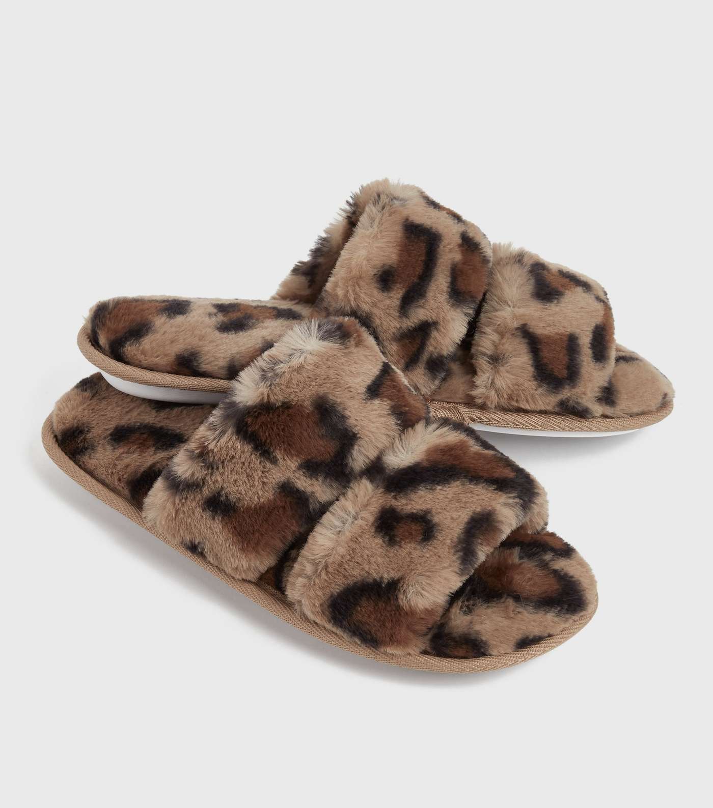 Stone Leopard Print Double Strap Slider Slippers Image 3