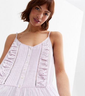 Lilac Broderie Frill Peplum Cami New Look