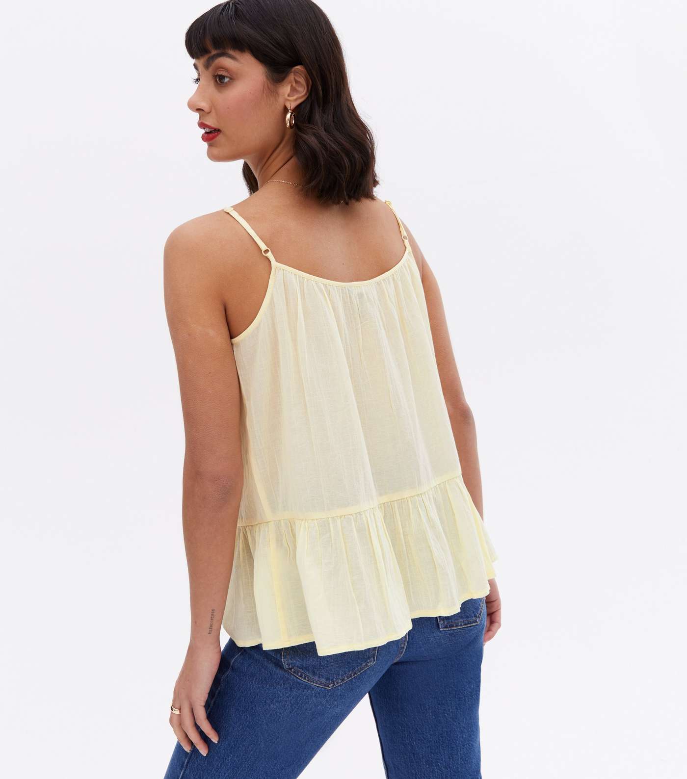 Pale Yellow Broderie Frill Peplum Cami Image 4