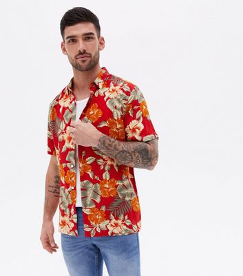 mens red dress shirt short sleeve