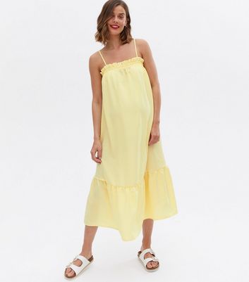 Maternity Yellow Tiered Strappy Midi Dress