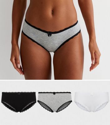 3 Pack Black Grey and White Lace Trim Short Briefs