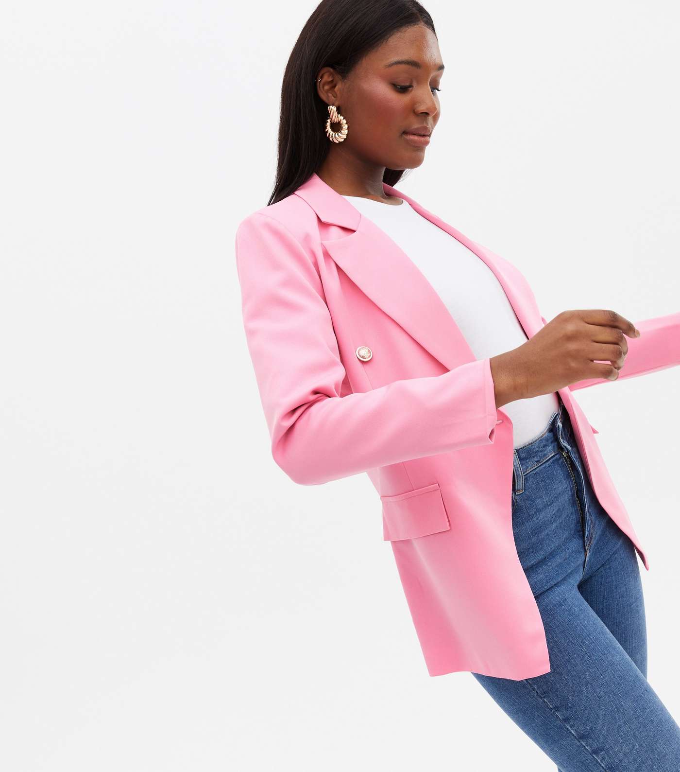 Cameo Rose Bright Pink Double Breasted Blazer Image 3