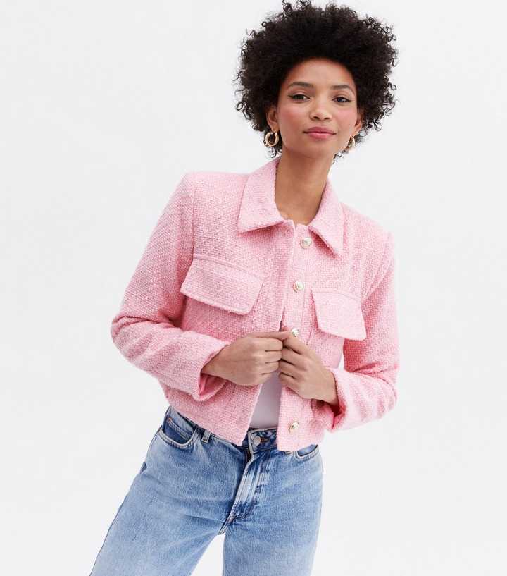 Tweed Cropped Jacket : Women Coats & Jackets Pink