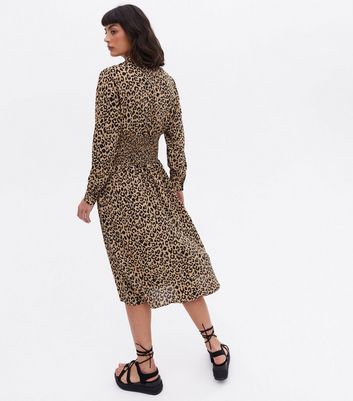 Click to view product details and reviews for Blue Vanilla Brown Leopard Print Shirred Midi Shirt Dress New Look.