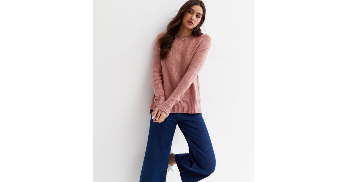 Mid Pink Crew Neck Jumper New Look
