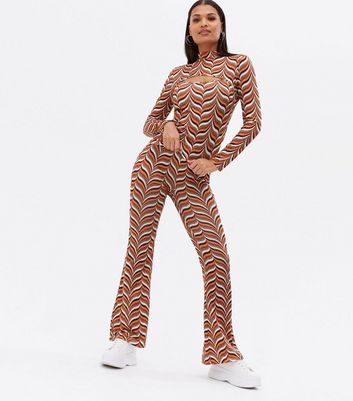 Cameo Rose Brown Geometric Cut Out Crop 