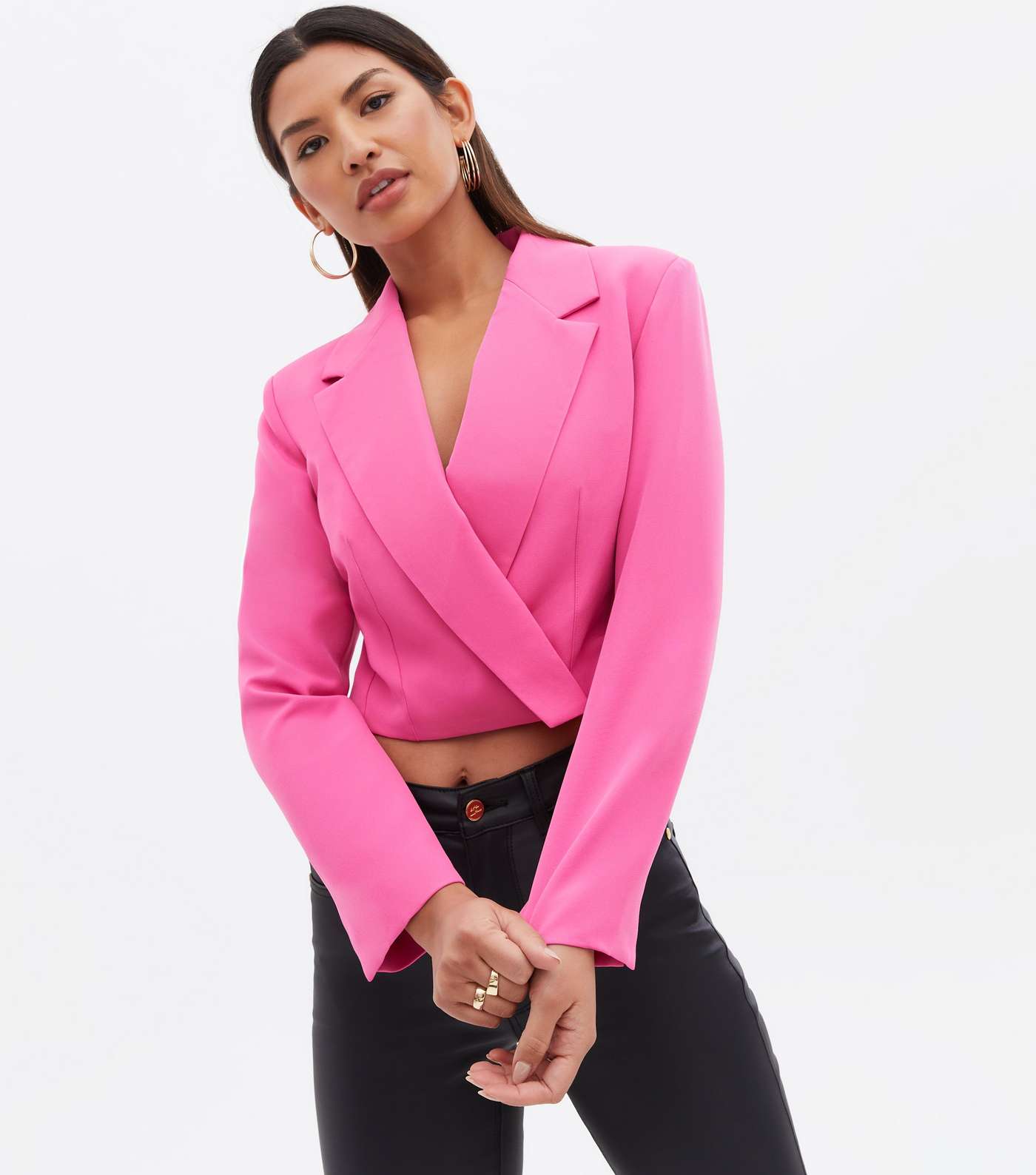 Cameo Rose Pink Long Sleeve Crop Blazer