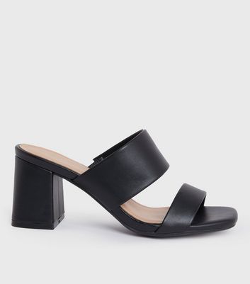 Wide Fit Black Double Strap Block Heel Mules New Look