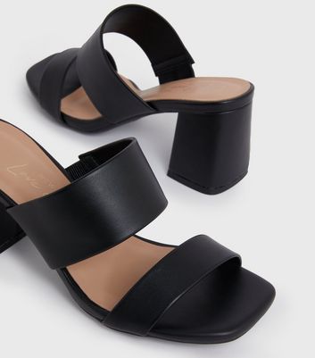 Wide Fit Black Double Strap Block Heel Mules New Look Vegan