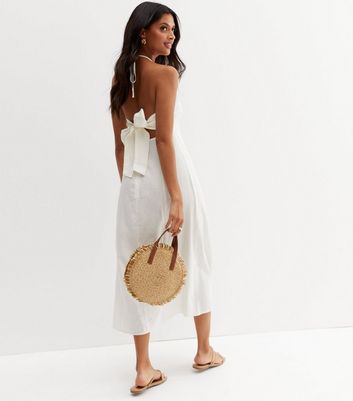 White linen halter neck hot sale dress