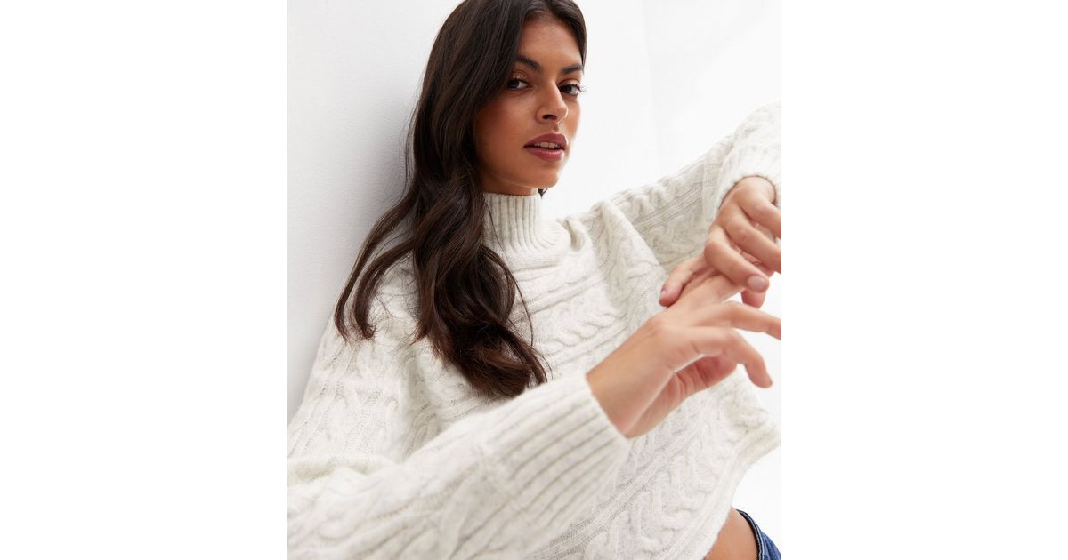 Off White Cable Knit High Neck Crop Jumper | New Look