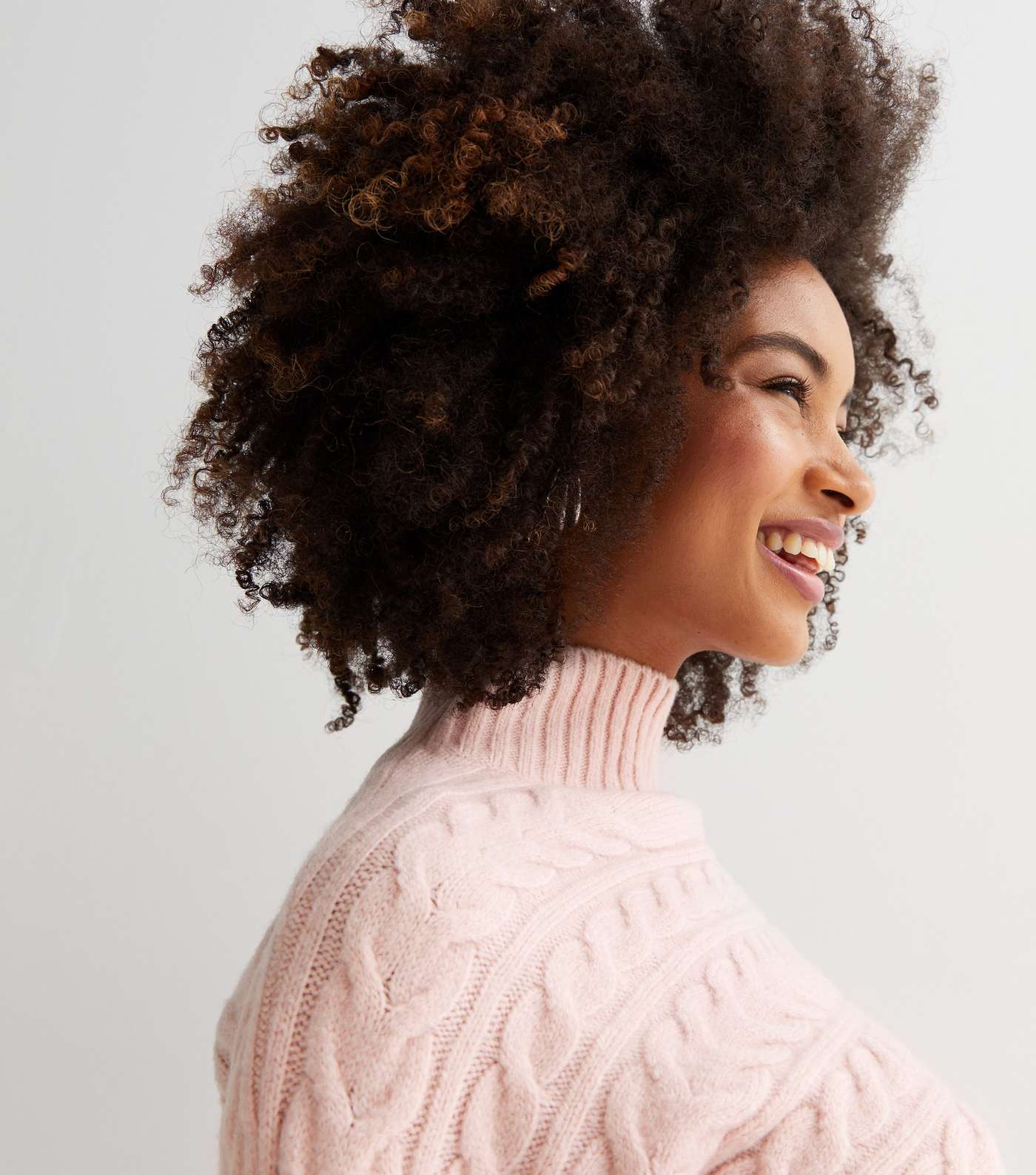 Pink Cable Knit High Neck Crop Jumper Image 3