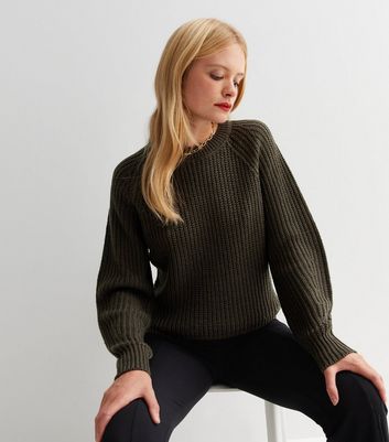 Khaki Chunky Knit Crew Neck Jumper 