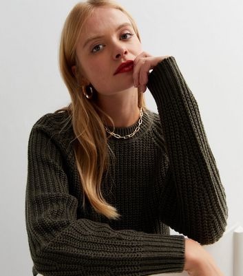 Khaki Chunky Knit Crew Neck Jumper 