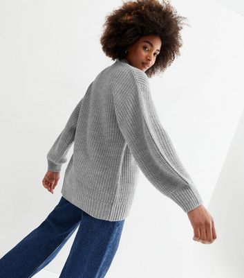 Pale Grey Knit Long Puff Sleeve 