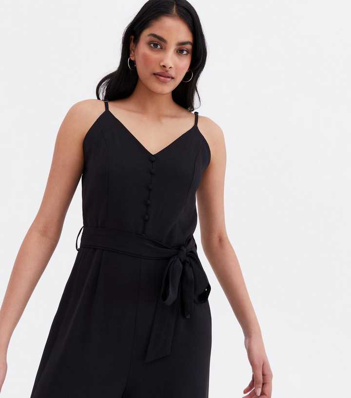 New Look tie front strappy jumpsuit in black