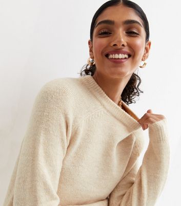 Cream Crew Neck Long Jumper