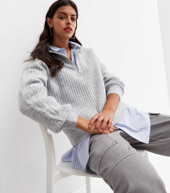 Rib-Knit Quarter-Zip Sweater for Women