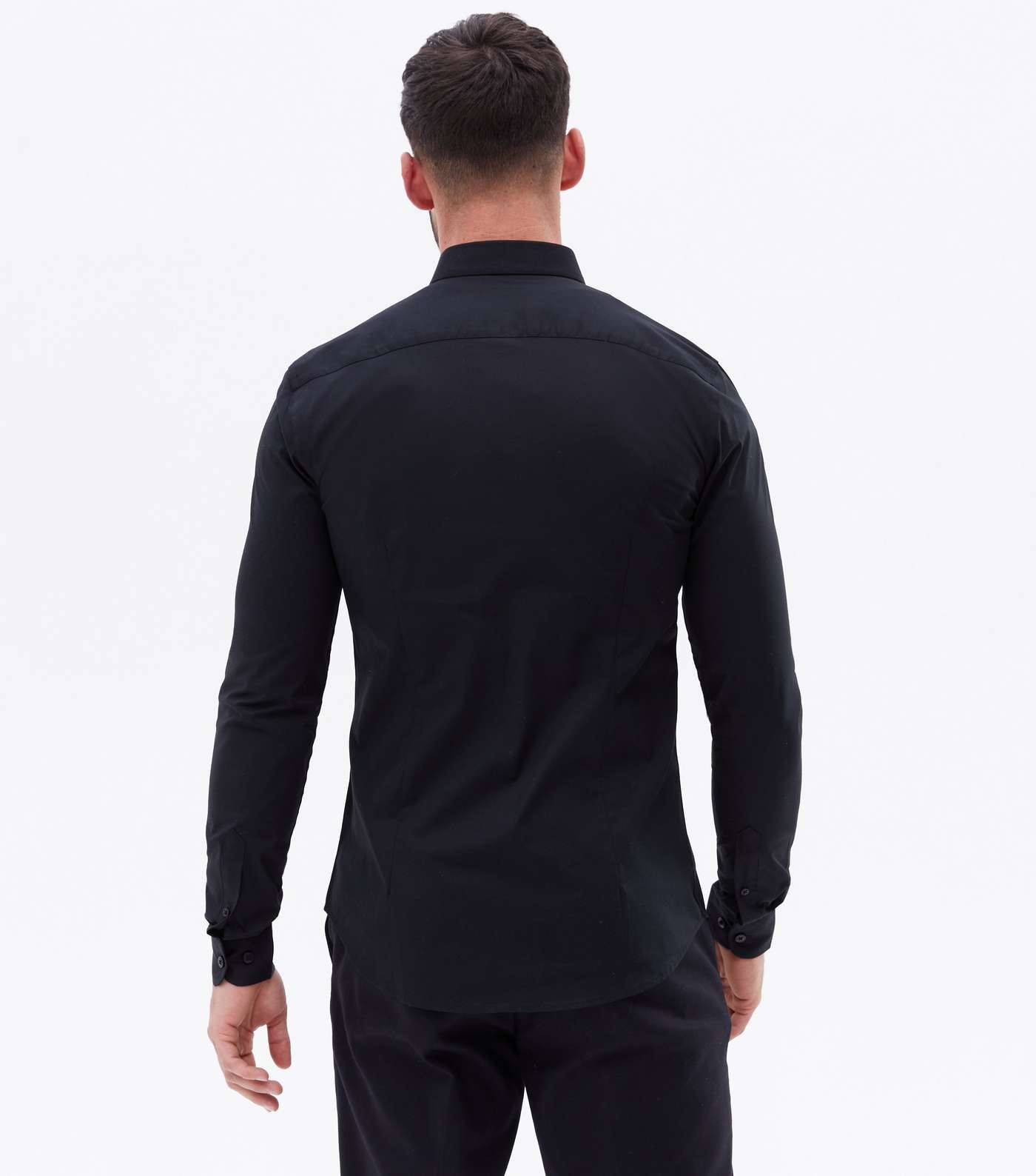 Black Poplin Long Sleeve Muscle Fit Shirt Image 4