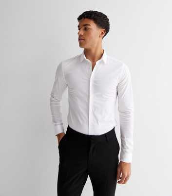 White Poplin Long Sleeve Muscle Fit Shirt