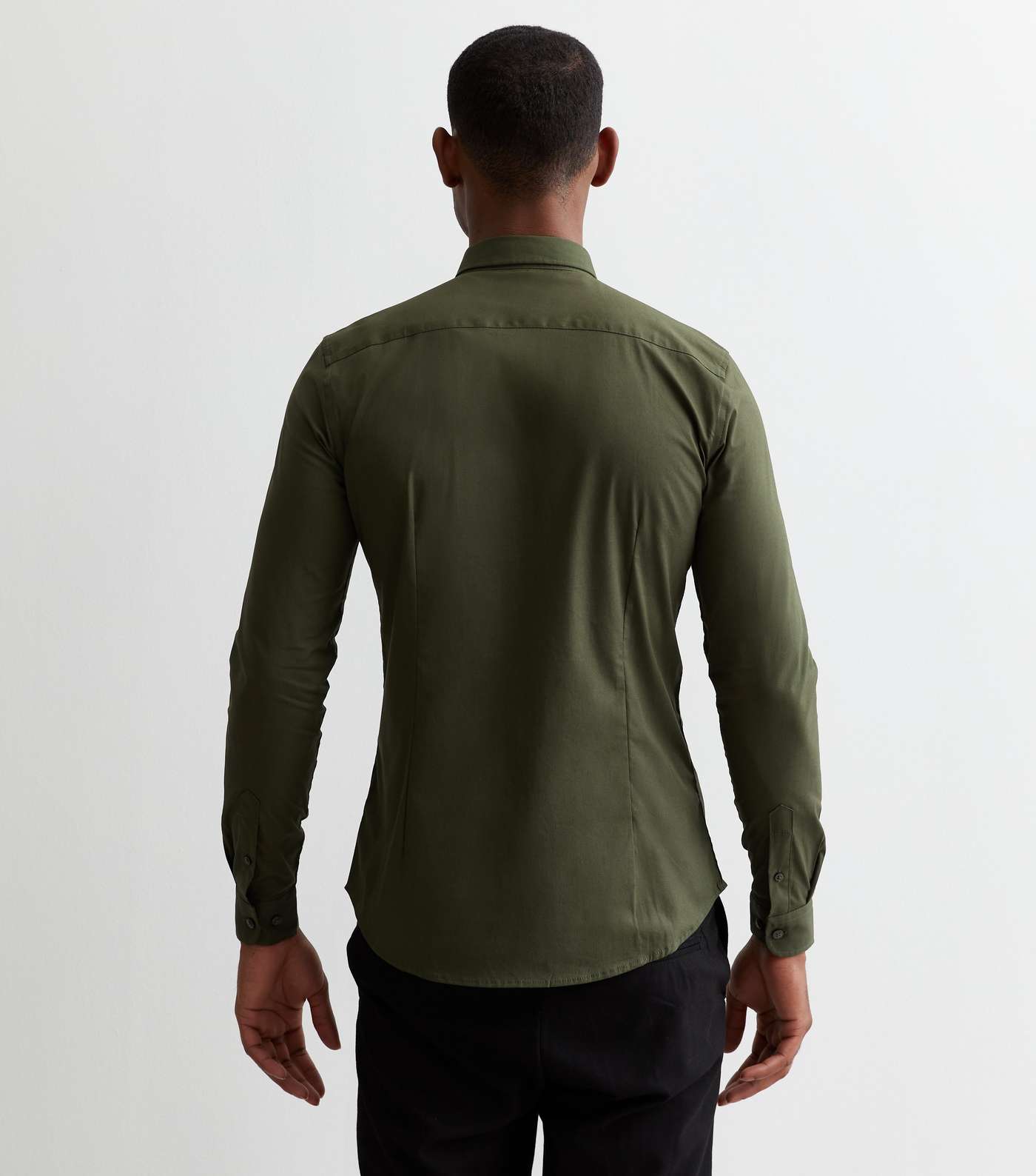 Khaki Poplin Long Sleeve Muscle Fit Shirt Image 4