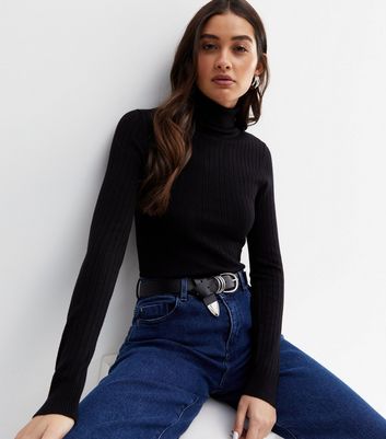 black ribbed roll neck top