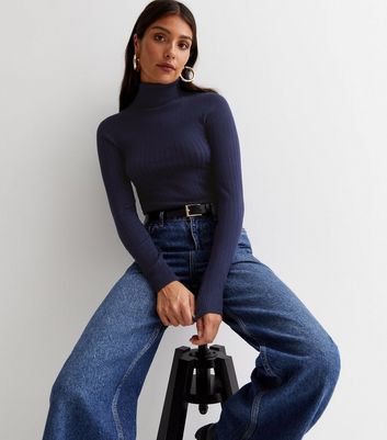 navy blue roll neck top