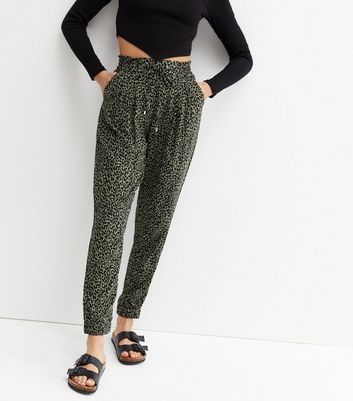 Green Leopard Print Shirred Tie Waist 