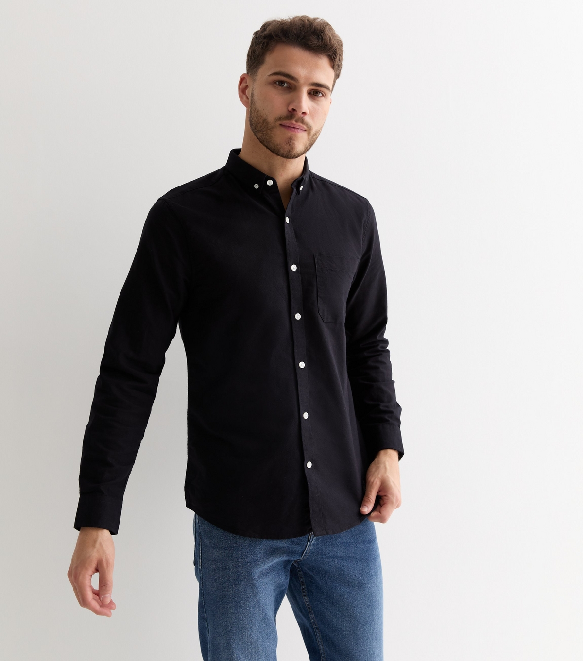 Men's Black Long Sleeve Oxford Shirt New Look