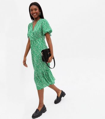 floral wrap dress green