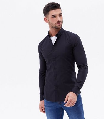 Men's Black Muscle Fit Long Sleeve Oxford Shirt New Look