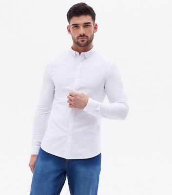 White Muscle Fit Long Sleeve Oxford Shirt New Look