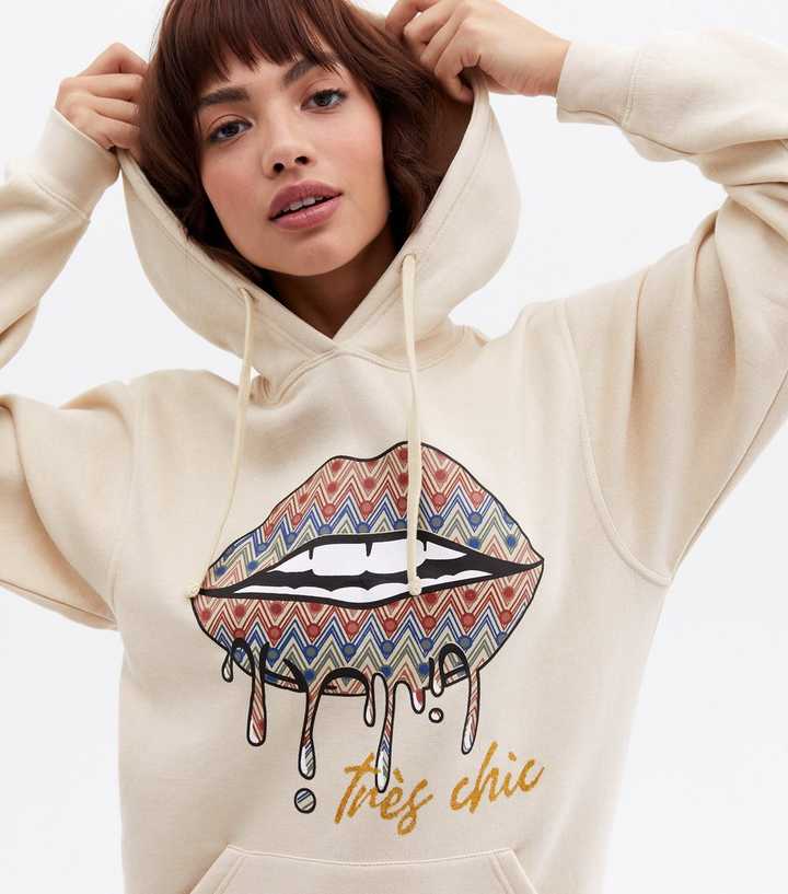 Cameo Rose Stone Zig Zag Lips Trés Chic Logo Hoodie | New Look