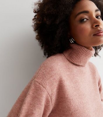 Mid Pink Knit Roll Neck Long Jumper | New Look