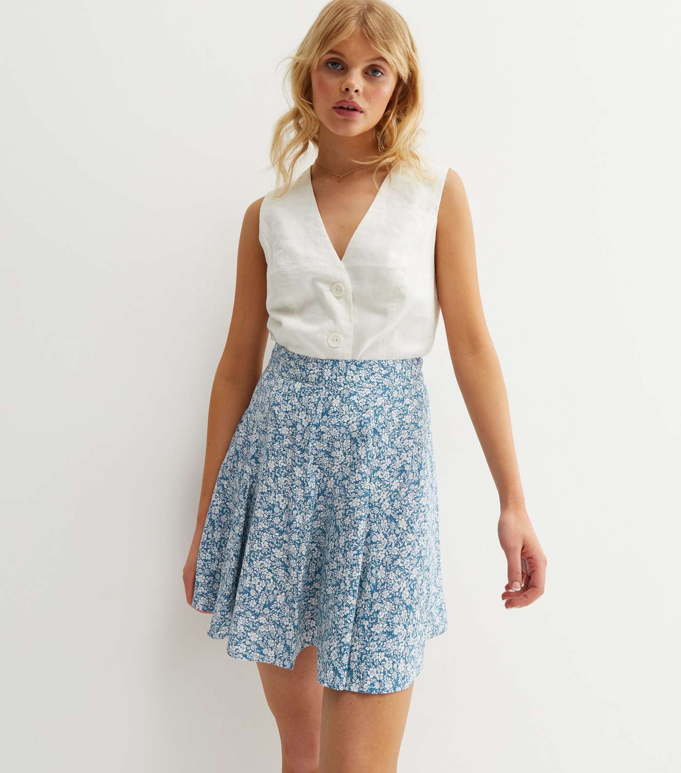 Blue Floral Flippy Mini Skirt