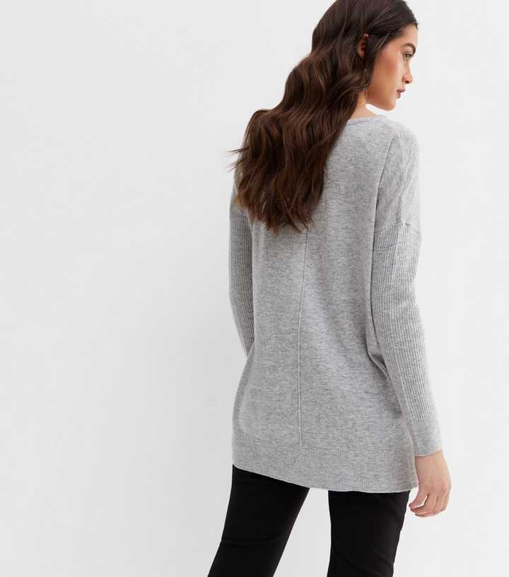 Pale Grey Soft Knit V Neck Oversized Jumper | New Look