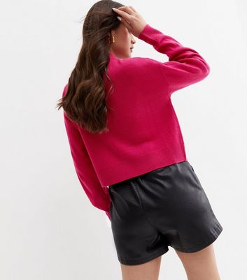 Deep Pink High Neck Long Sleeve Jumper 