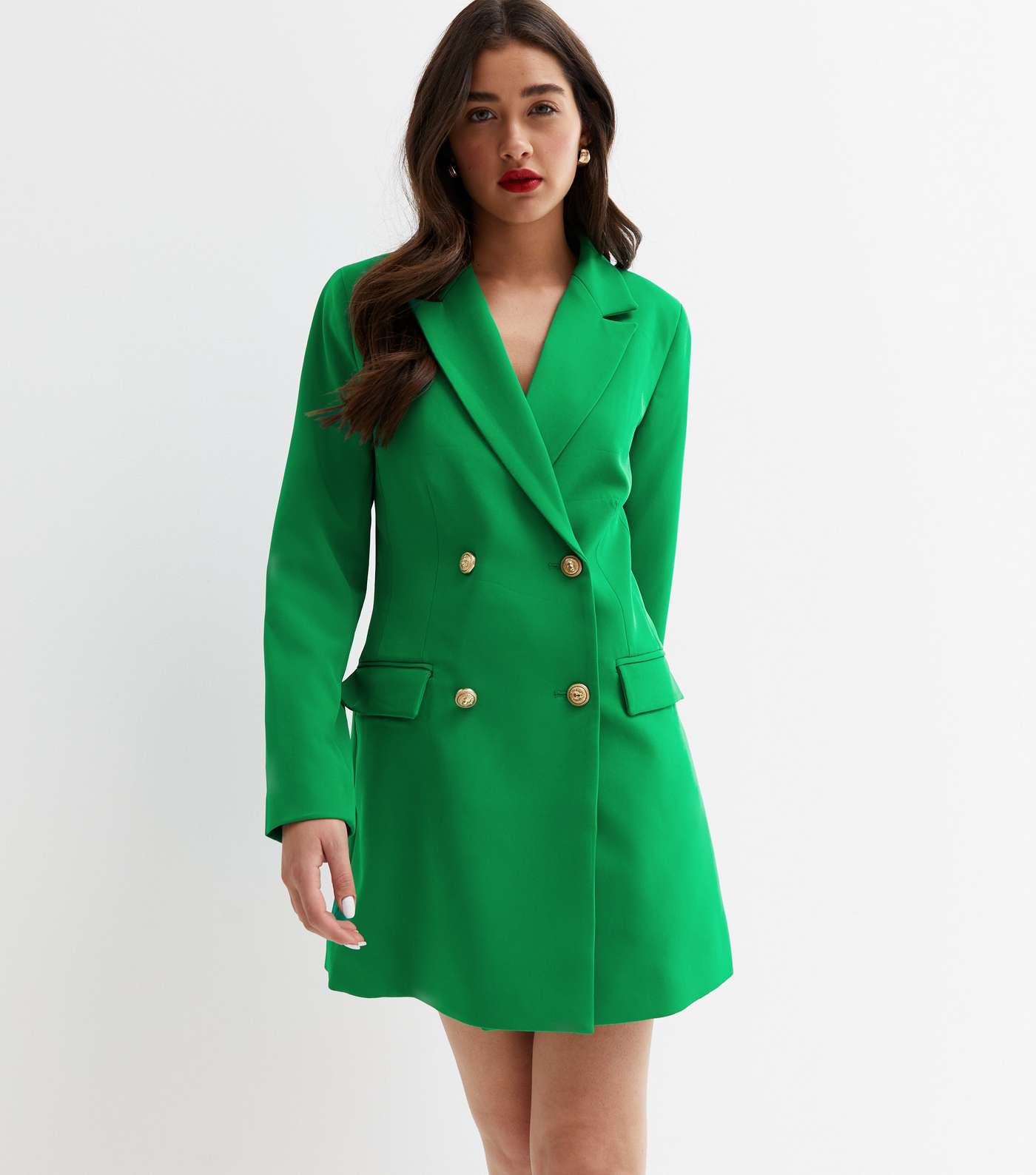 Green Double Breasted Long Blazer