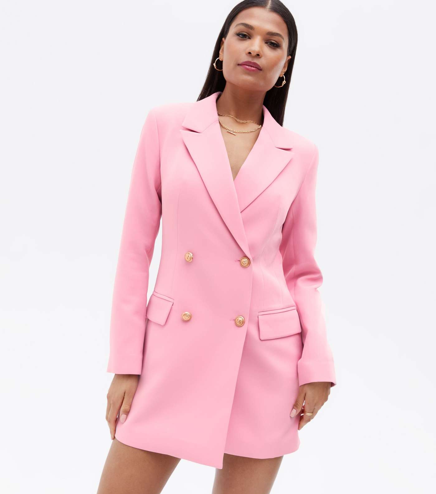 Mid Pink Double Breasted Long Blazer Image 2
