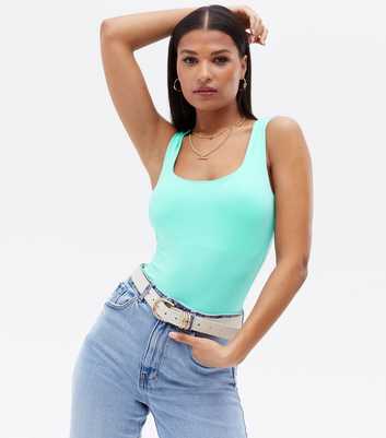 Cameo Rose Bright Blue Slinky Square Neck Bodysuit