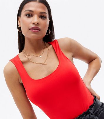 Cameo Rose Red Slinky Square Neck Bodysuit New Look