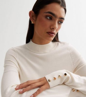 Cream Fine Knit Button Sleeve Jumper | New Look