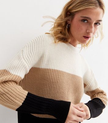 Brown Colour Block Crew Neck Jumper | New Look