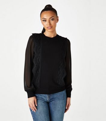 Black Lace Chiffon Long Sleeve Jumper 